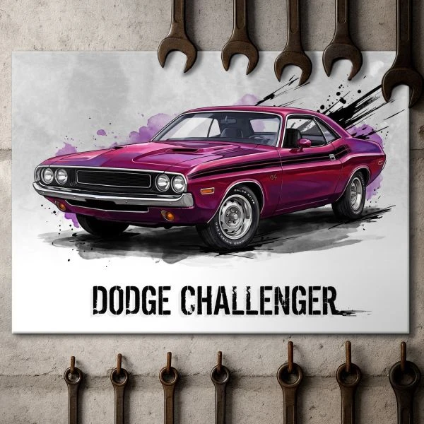 Plakat metalowy na sciane z nadrukiem Dodge Challenger R/T